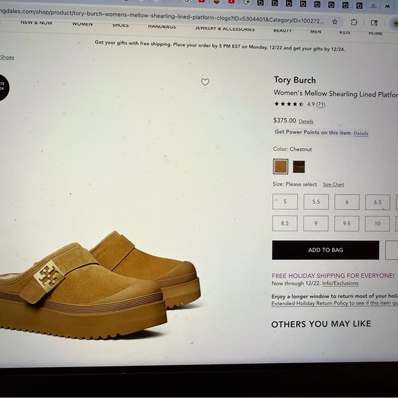 Tory Burch Mellow Shearling Platform Clogs Brown Suede Mules Gold Accent - Picture 9 of 9